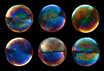Soap bubbles isolated on black background