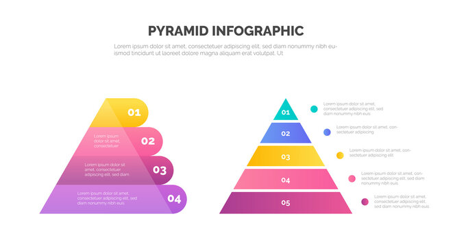 Pyramid infographic template set with four and five steps. Infographic for your presentation. Vector illustration