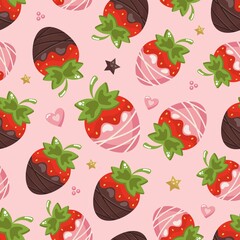 seamless pattern strawberries in chocolate