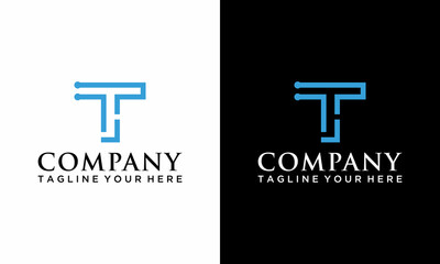 Initial Letter T logo Connected circle symbol. Design Template Element on a black and white background.