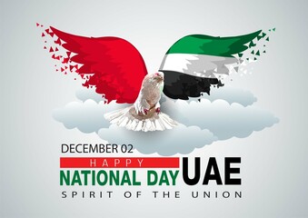 happy national day uae pigeon flying with UAE flag wings. vector illustration design