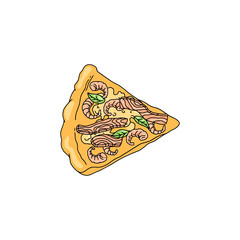 Pizza with seafood ingredients hand drawn colorful vector illustration isolated.
