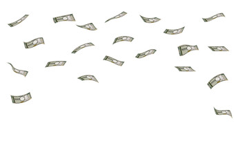 新一万円札が空中に舞っているイラスト素材（コピースペースあり）