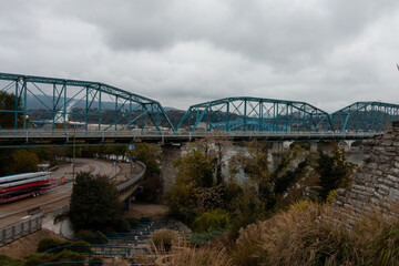 Pedestrian Bridge City Scape Views in Autumn Chattanooga Tennessee
