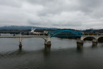Pedestrian Bridge City Scape Views in Autumn Chattanooga Tennessee