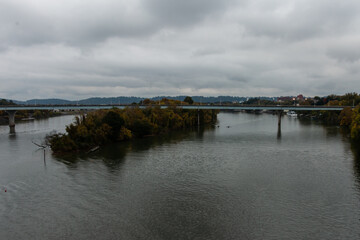 Pedestrian Bridge City Scape Views in Autumn Chattanooga Tennessee