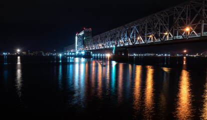 Fototapeta na wymiar night view of the bridge over river