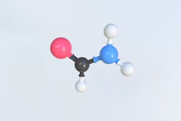 Formamide molecule, scientific molecular model, looping 3d animation