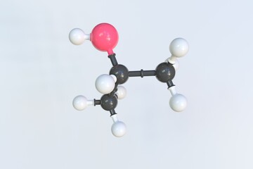 Isopropyl alcohol molecule, scientific molecular model, looping 3d animation
