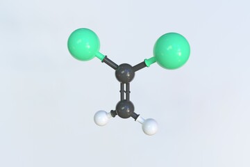 Polyvinylidene chloride molecule made with balls, isolated molecular model. 3D rendering