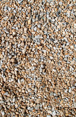 Overhead view of crushed pebble rock and stone garden pathway