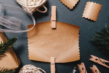 Christmas layout ecological packaging on a grey background