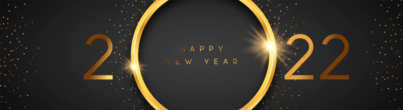 Happy New Year 2022 gold 3d ring black banner