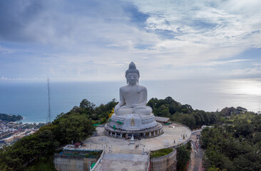 aerial view Phuket big Buddha in blue sky..Phuket Big Buddha is one of the island most important and revered landmarks on the island..image for travel and culture concept. © Narong Niemhom