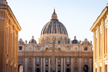 Front view of Saint Peter basilica at Vatican city.