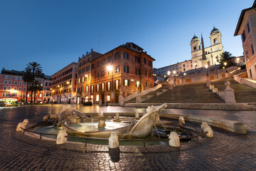 Night view from Piazza di Spagna (Spain's square) in Roma, Lazio, Italy.