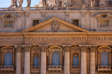 Columns, scultpures and dome of the Piazza San Pietro (Saint Peter Square) at the Vatican City.