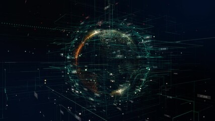 Number,particle and line glow move around digital world particle effect.Motion graphic digital technology futuristic conceptual with 3d rendering. - Powered by Adobe