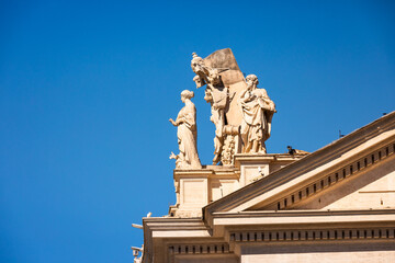 Columns, scultpures and dome of the Piazza San Pietro (Saint Peter Square) at the Vatican City.