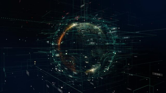 Number,particle and line glow move around digital world particle effect.Motion graphic digital technology futuristic conceptual with 3d rendering. - Powered by Adobe