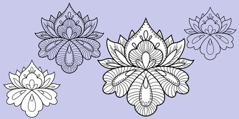 A set of decorative lotus flowers, vector , on a light purple background