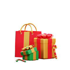 3d christmas giftbox and shopping bag