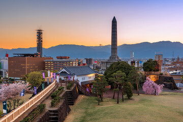 Kofu, Yamanashi, Japan Downtown Cityscape and Monument Tower