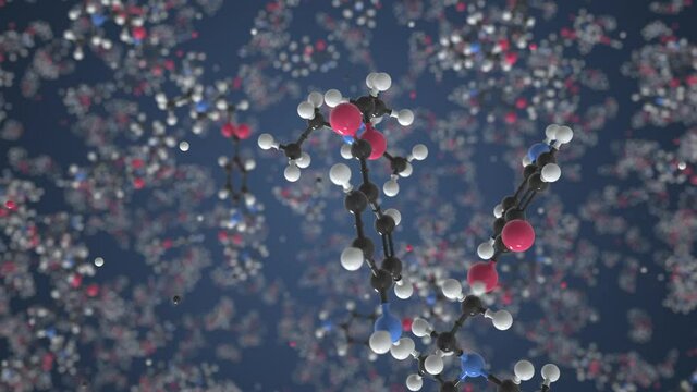 Procaine molecule made with balls, isolated molecular model. Looping 3D animation or motion background