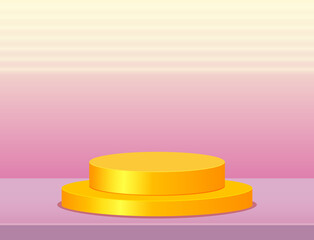 Vector stage pink neon background with geometric yellow round platform
