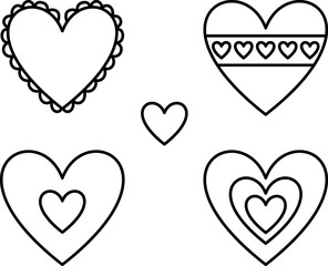 vector line illustration set of hearts