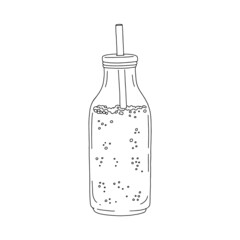 Glass bottle of summer refreshing drink with straw vector illustration isolated.