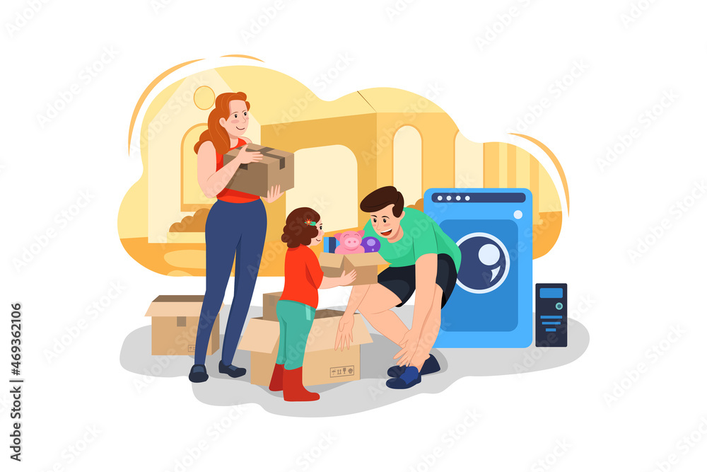 Wall mural preparing to move house illustration concept. flat illustration isolated on white background.