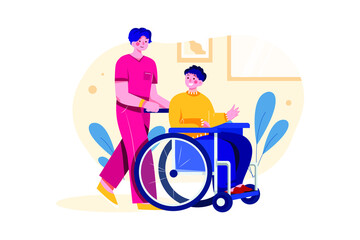Man in wheelchair Illustration concept. Flat illustration isolated on white background.