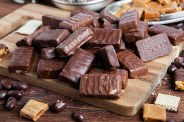 Assortment of delicious chocolate candies background. Chocolate candy isolated 