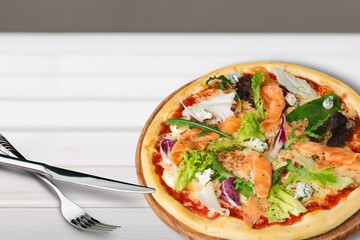Tasty hot vegetable pizza with pepper and tomatoes
