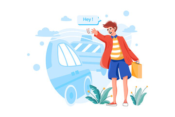 Man hailing a taxi Illustration concept. Flat illustration isolated on white background.