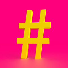 Social Media Hashtag. 3D rendering of hash tag symbol from instagram. Viral concept with copy space. Trendy marketing  background