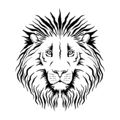 Vector hand drawn in ink lion head. Face for tattoo  logos, emblems, badges, template labels and t-shirts vintage design elements. Isolated on white.