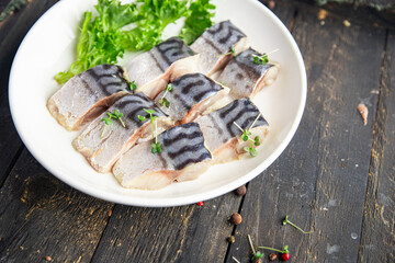 mackerel salty fish fresh seafood meal snack on the table copy space food background rustic. top view pescetarian diet