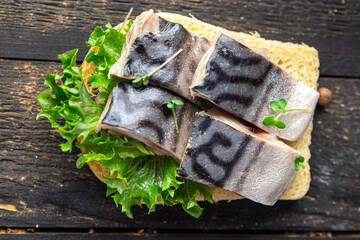 mackerel salty fish fresh seafood meal snack on the table copy space food background rustic. top view pescetarian diet