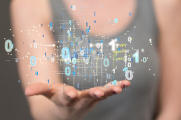 abstract lines with dots over dark background.