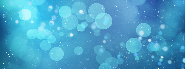 Christmas and New Year Magical Blue Bokeh Light and Snow Background Abstract Glace Blur Texture Pattern, Horizontal