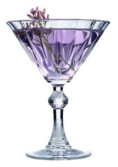 Boozy Refreshing Sweet Violet Aviation Cocktail with Gin and Violette Liquor isolated on a white background