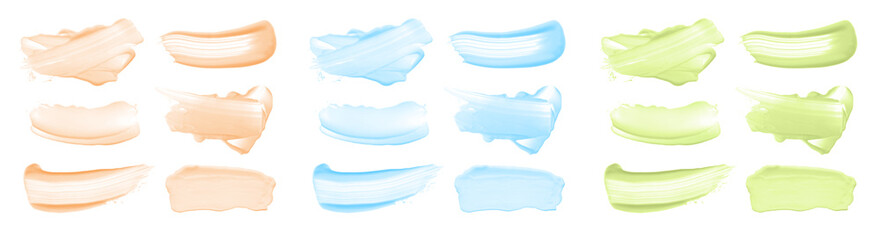 Collection of Abstract acrylic white color smear brush stroke. Isolated on white background.