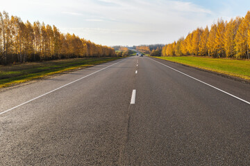 Asphalt expressway on a sunny autumn day