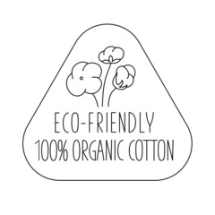 Sustainable organic cotton sign of eco friendly, natural labels for print packaging biodegradable, sustainable products. Vector stock illustration isolated on white background for tag. 