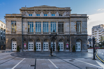 Fototapeta na wymiar Facade of the Campoamor Theater in the city of Oviedo, Uvieu, in Asturias. 