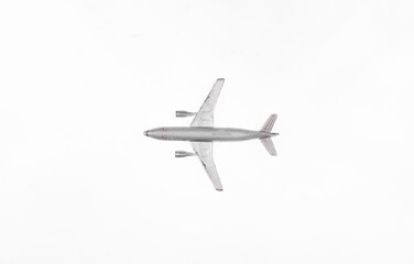 silver airplane model isolated on white background