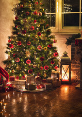 Decorated Christmas Tree at Home  - 469366951