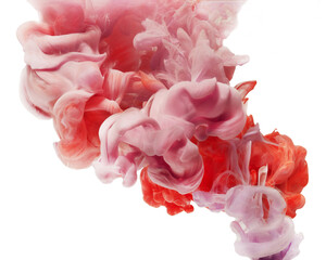 Red and pink ink in water, abstraction isolated on white background